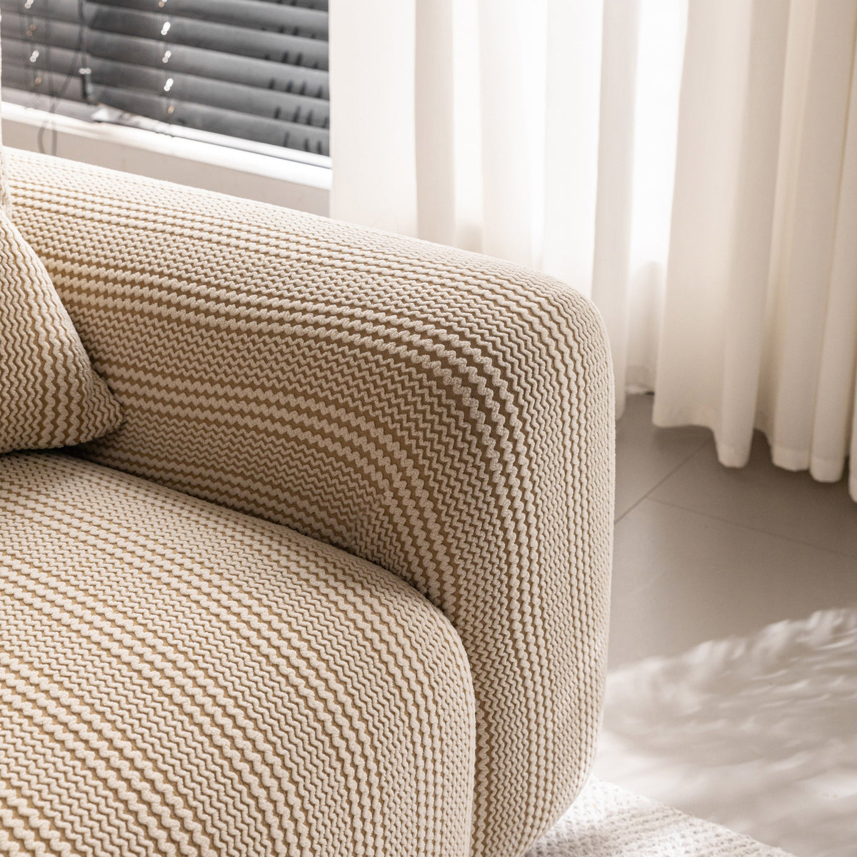 Modern Textured Stretch Sofa Cover, Plush Fleece Sofa Slipcover with 3D Stripe Texture
