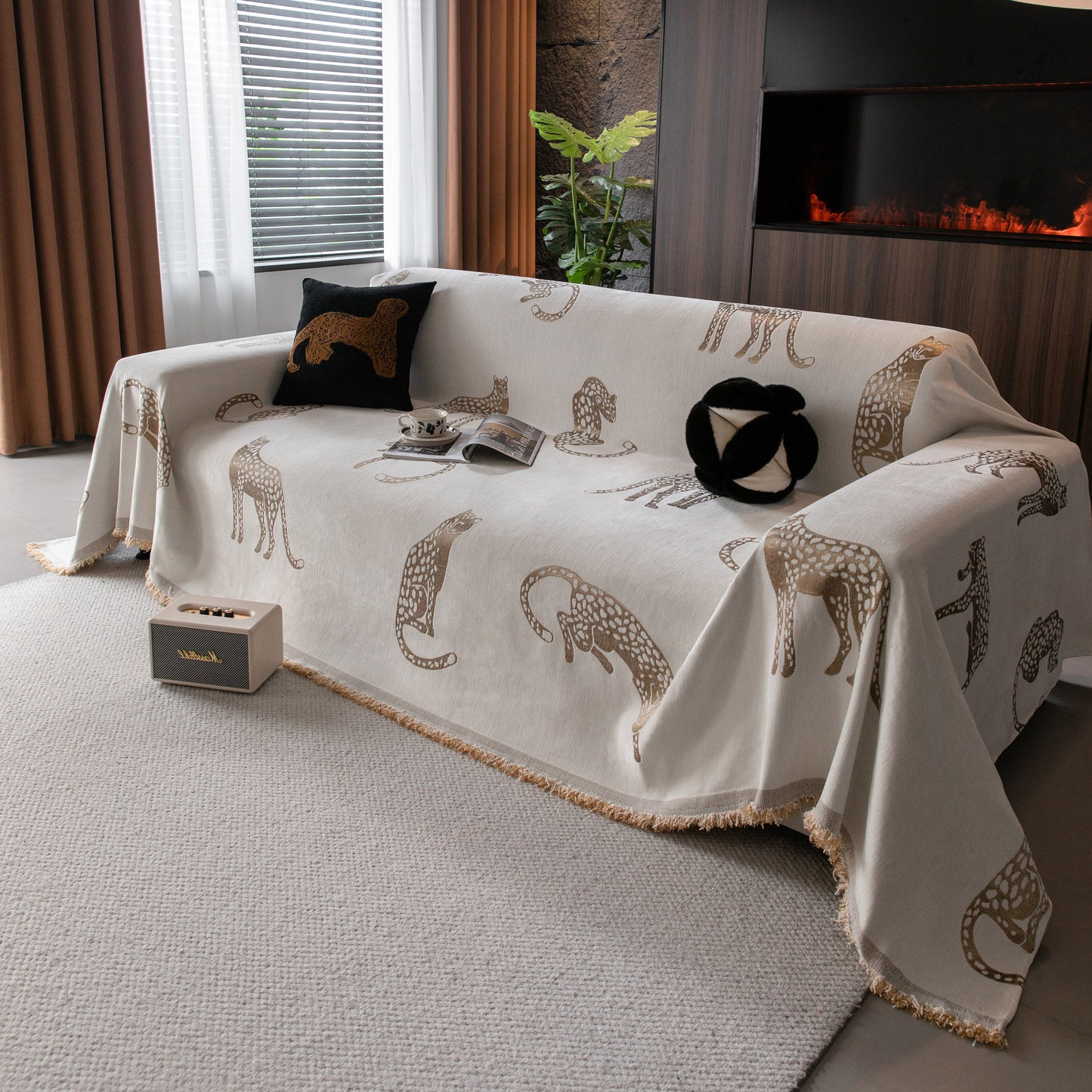 Leopard Sofa Cover Blanket Stylish Furniture Protector Throw for Couches & Loveseats
