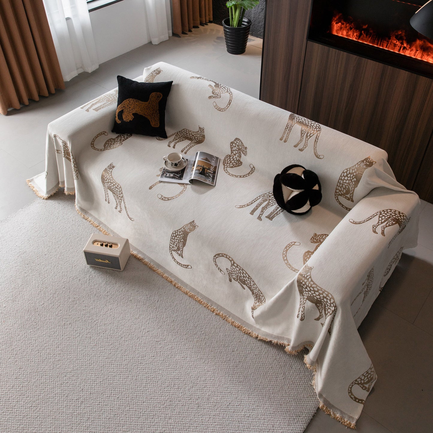 Leopard Sofa Cover Blanket Stylish Furniture Protector Throw for Couches & Loveseats