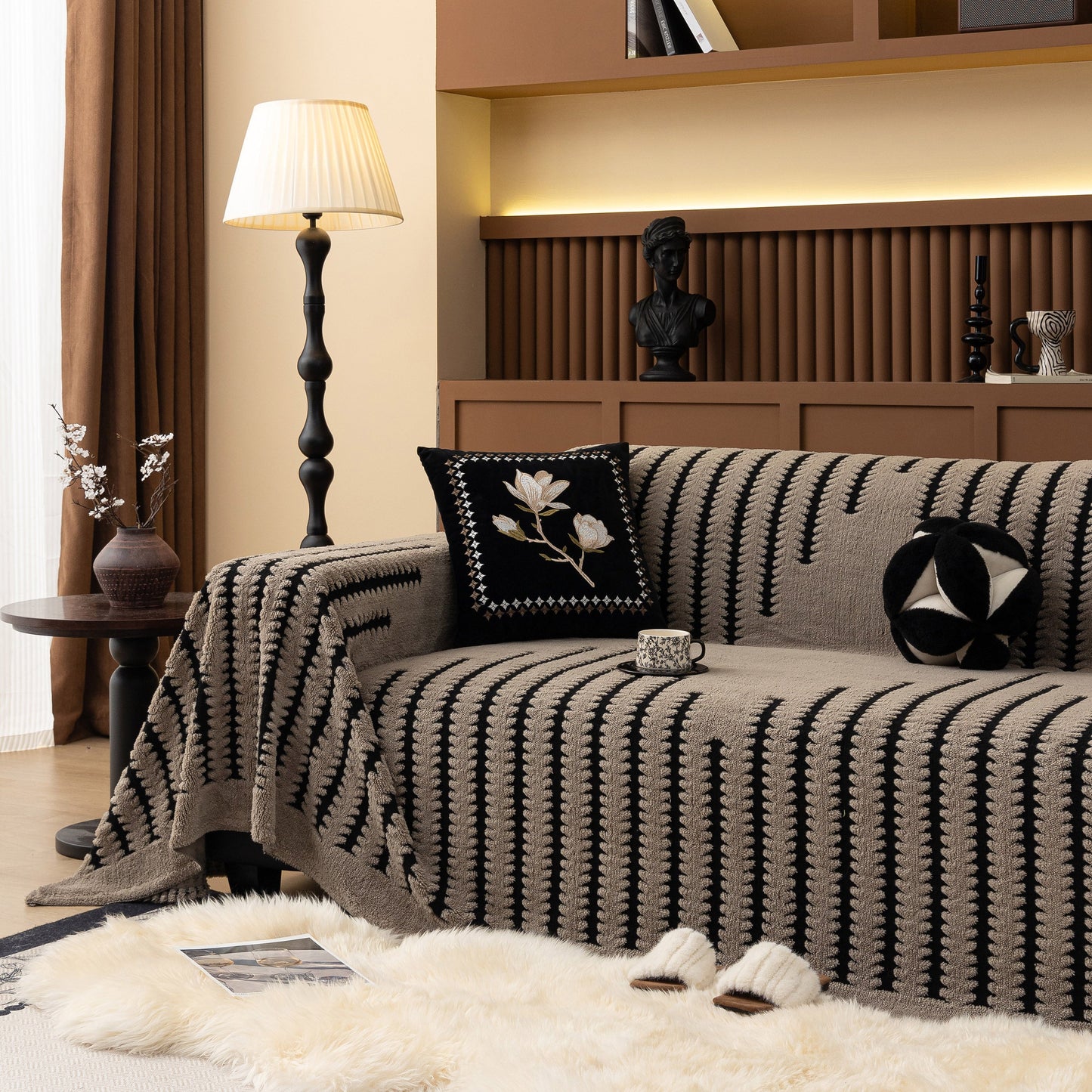 Jacquard Fleece Throw Blanket for Couch Plush Fuzzy Cozy Soft Blankets and Throws for Sofa