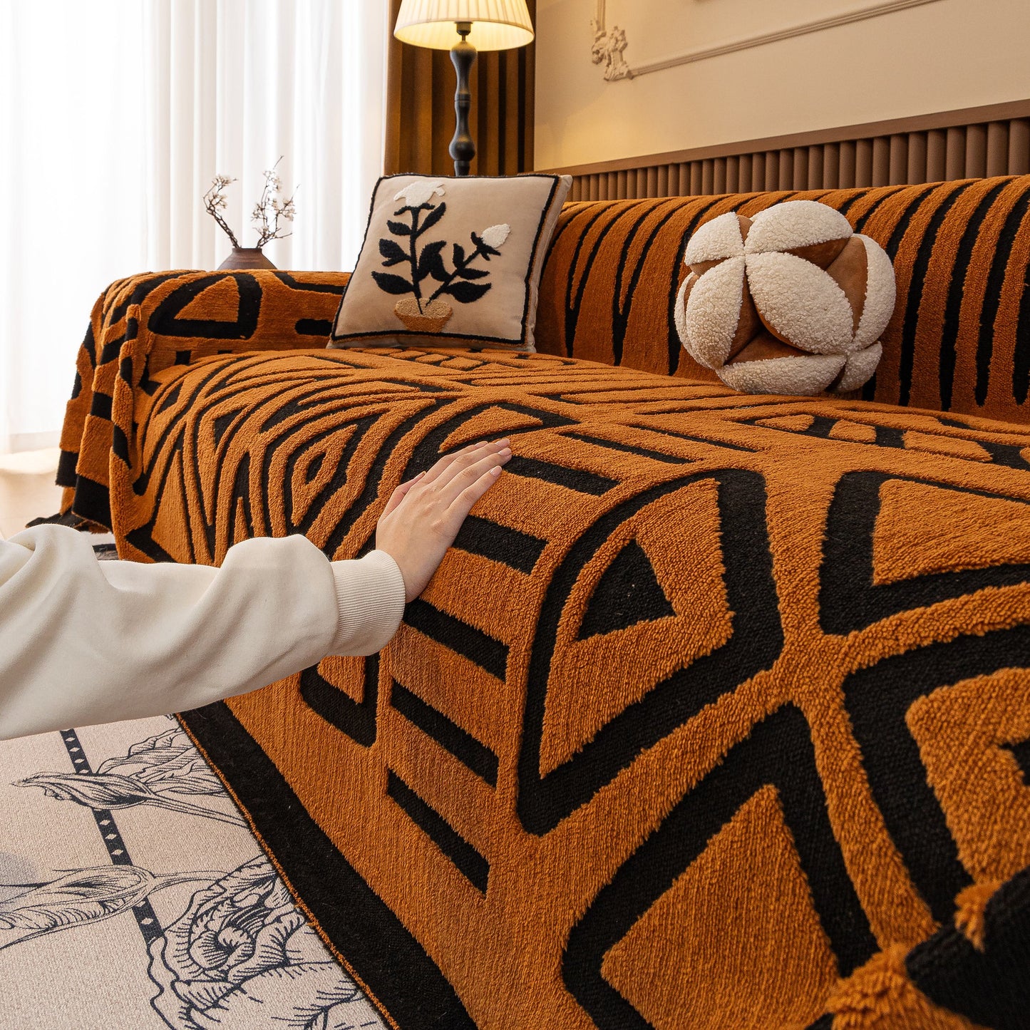 Boho Plush Couch Cover Bohemian Throw Blanket Decor Covers Sofa Chair Furniture Bed
