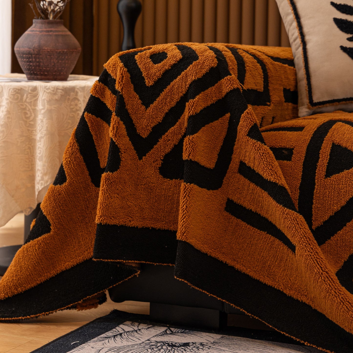 Boho Plush Couch Cover Bohemian Throw Blanket Decor Covers Sofa Chair Furniture Bed