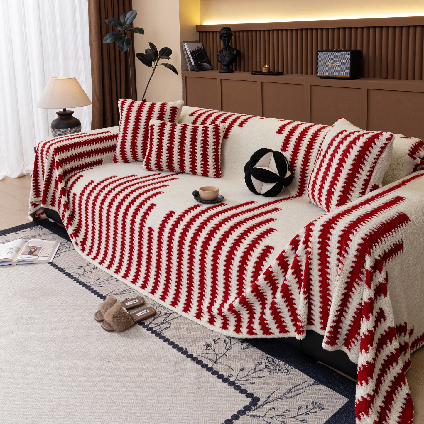 Jacquard Fleece Throw Blanket for Couch Plush Fuzzy Cozy Soft Blankets and Throws for Sofa