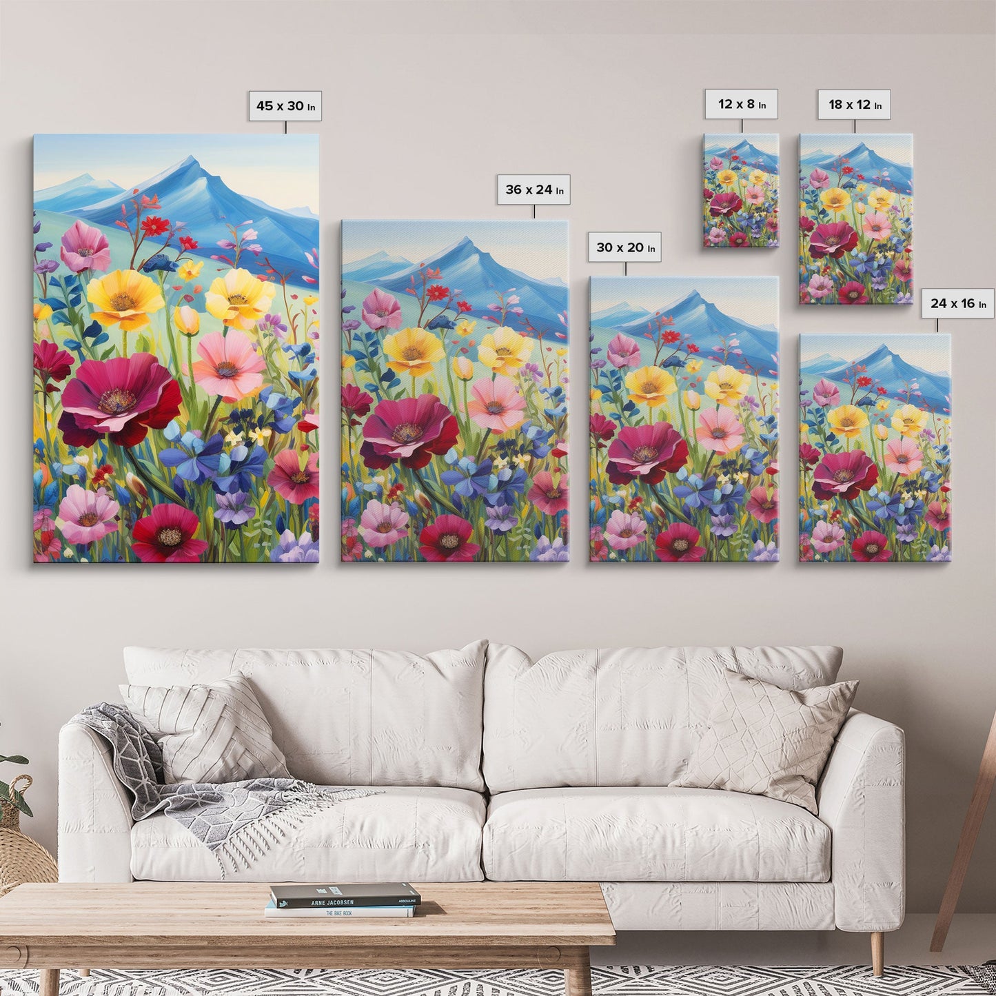 Wildflower Meadow, Wildflower Wall Art, Floral Print, Canvas Print, Set Of 3 Prints, Wall Art, 3 Piece Wall Art, Country Home Decor