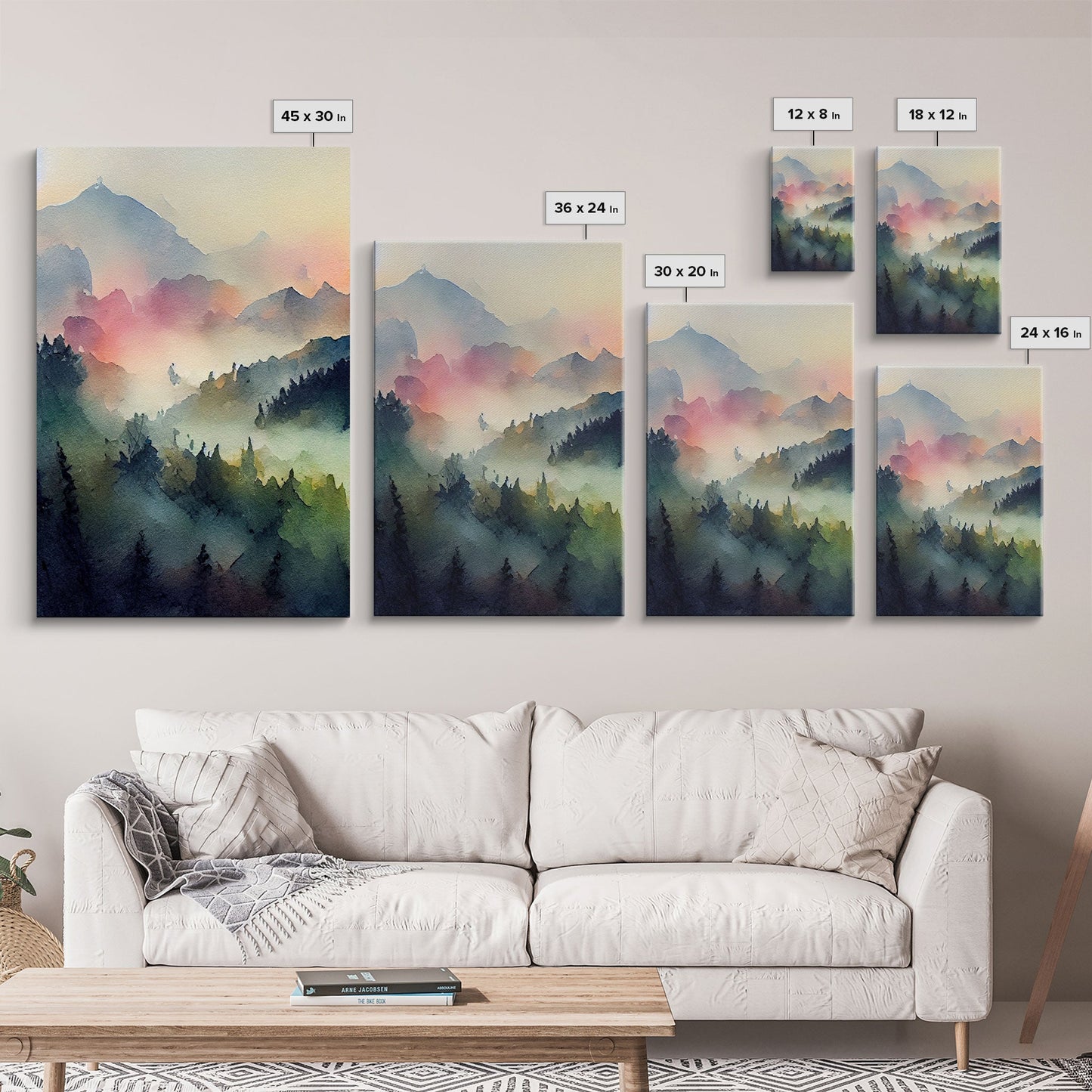 Dramatic Watercolor Sunset Landscape Abstract, Landscape Art, 3 Piece Canvas Decor, 3 Piece Wall Art, Ready To Hang Canvas Prints