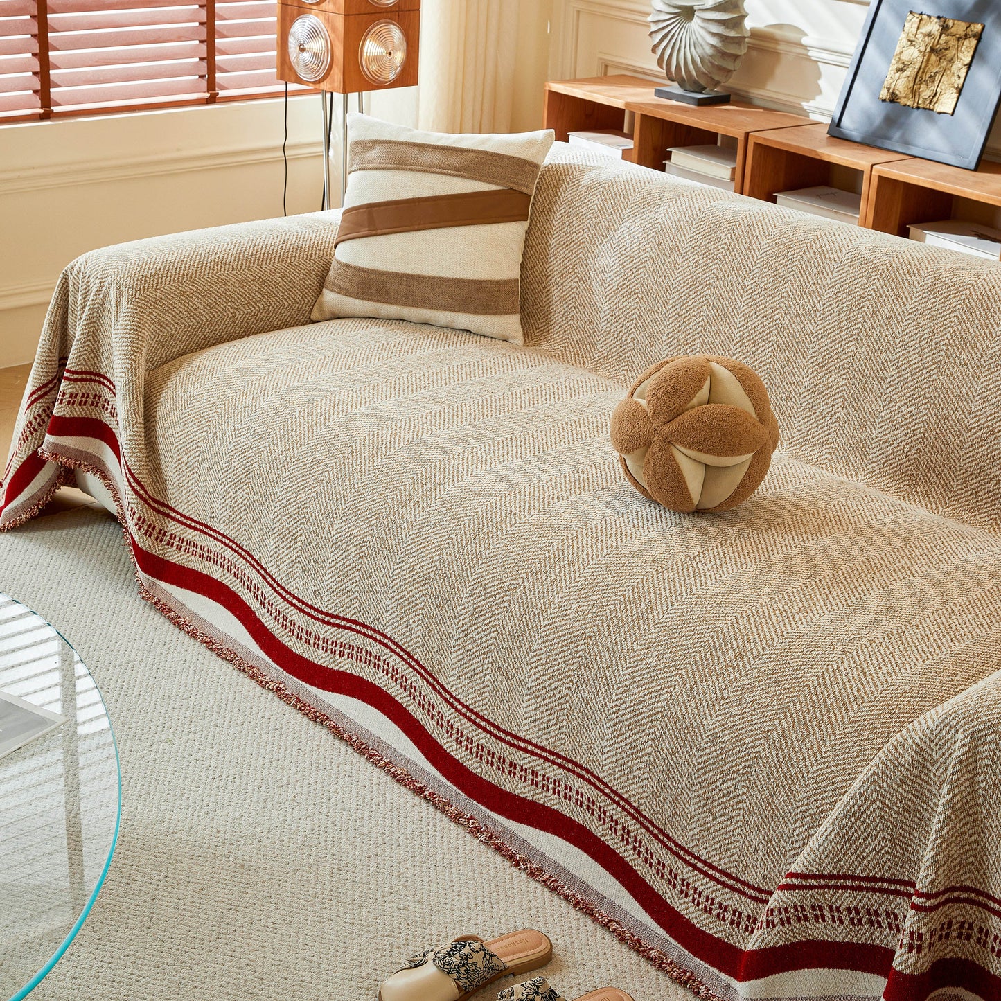 Reversible Herringbone Sofa Cover, 2-in-1 Classic British Throw Blanket for Couch