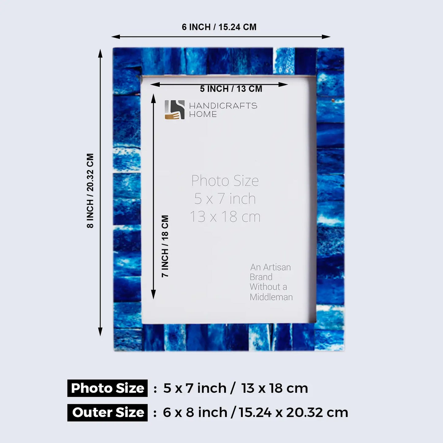 Picture Frames Classic Pattern Bone Inlay Collection in Blue, Pack of 3