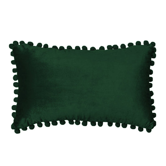 [IN-1X169-3 D-Green] Rectangular Pompoms Throw Pillow cover and insert size 12"x20" lumbar pillow
