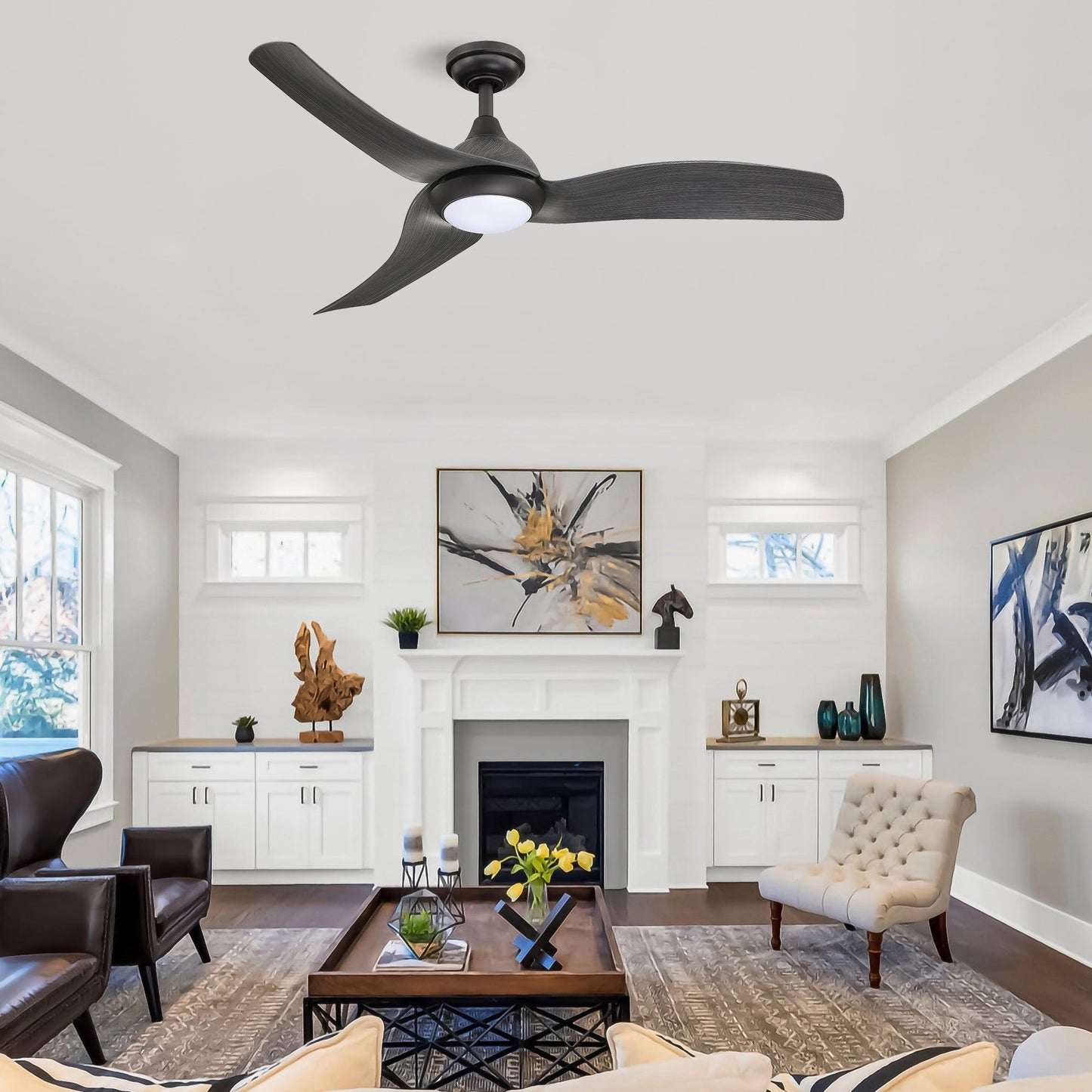 52" Industrial DC Motor Downrod Mount Reversible Ceiling Fan with LED Lighting and Remote Control