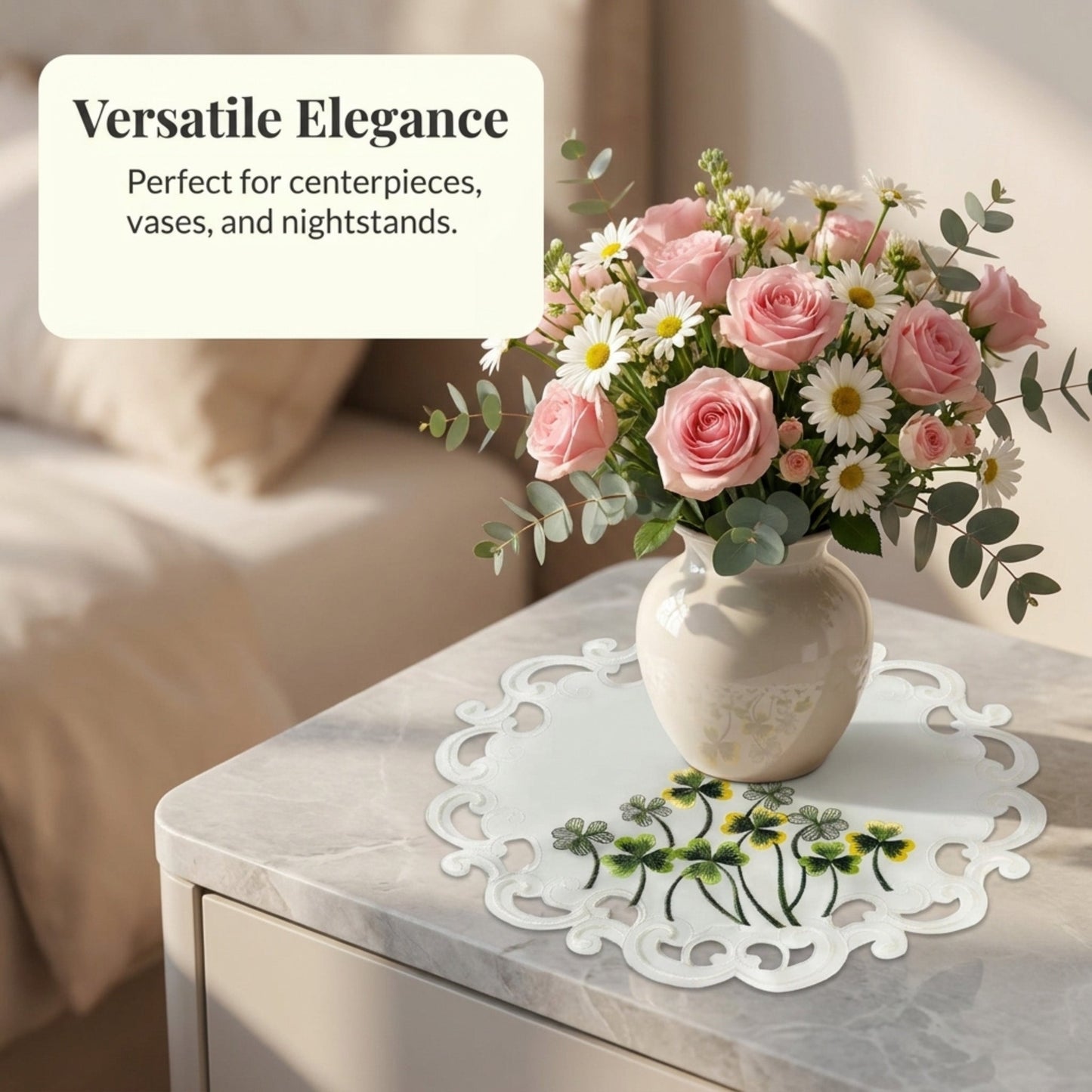 Ivory Lace Doilies – Round Linen Doilies for Rustic Table Decor, 15 Inch