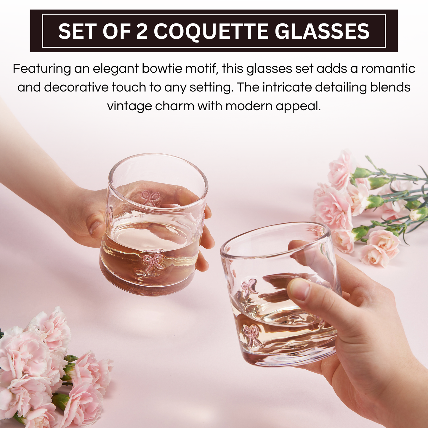 Khen Bowtie Tumblers Set Stylish Break Resistant Acrylic Drinkware - Set of 2 Pink