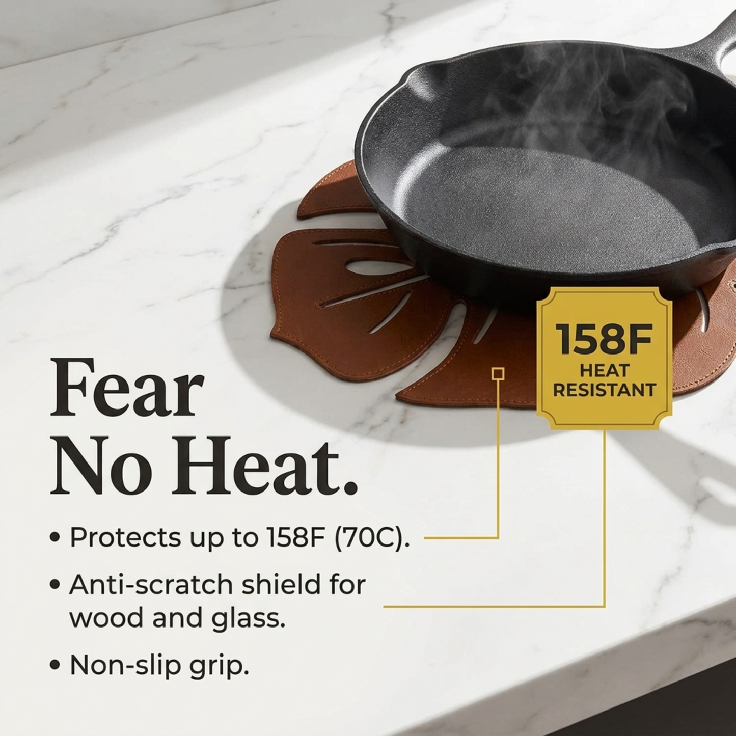 Leather Placemats Set of 6 – Monstera Leaf Design, PU Embossed, Heat Resistant