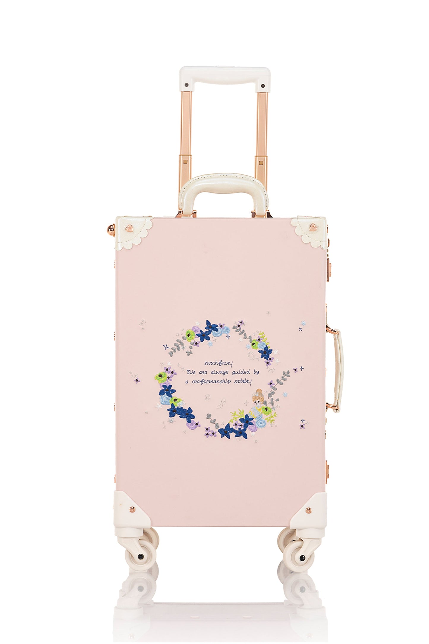 SarahFace Spinner Suitcase - Embroidery Cherry Pink