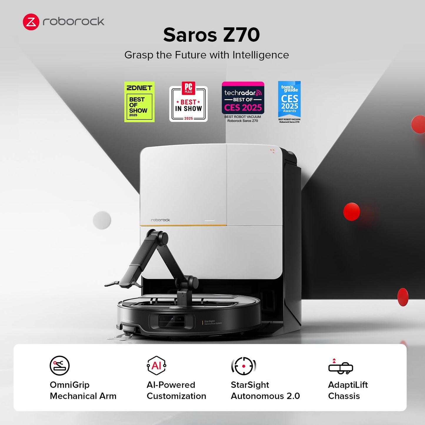 Roborock Saros Z70 Robot Vacuum with OmniGrip™ Mechanical Arm