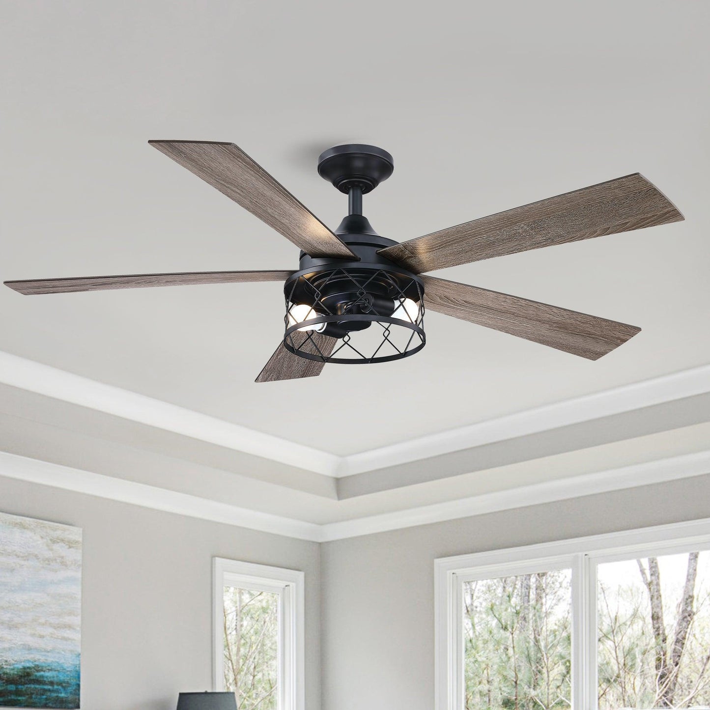 52" Windmill Modern DC Motor Downrod Mount Reversible Ceiling Fan With Lighting And Remote Control