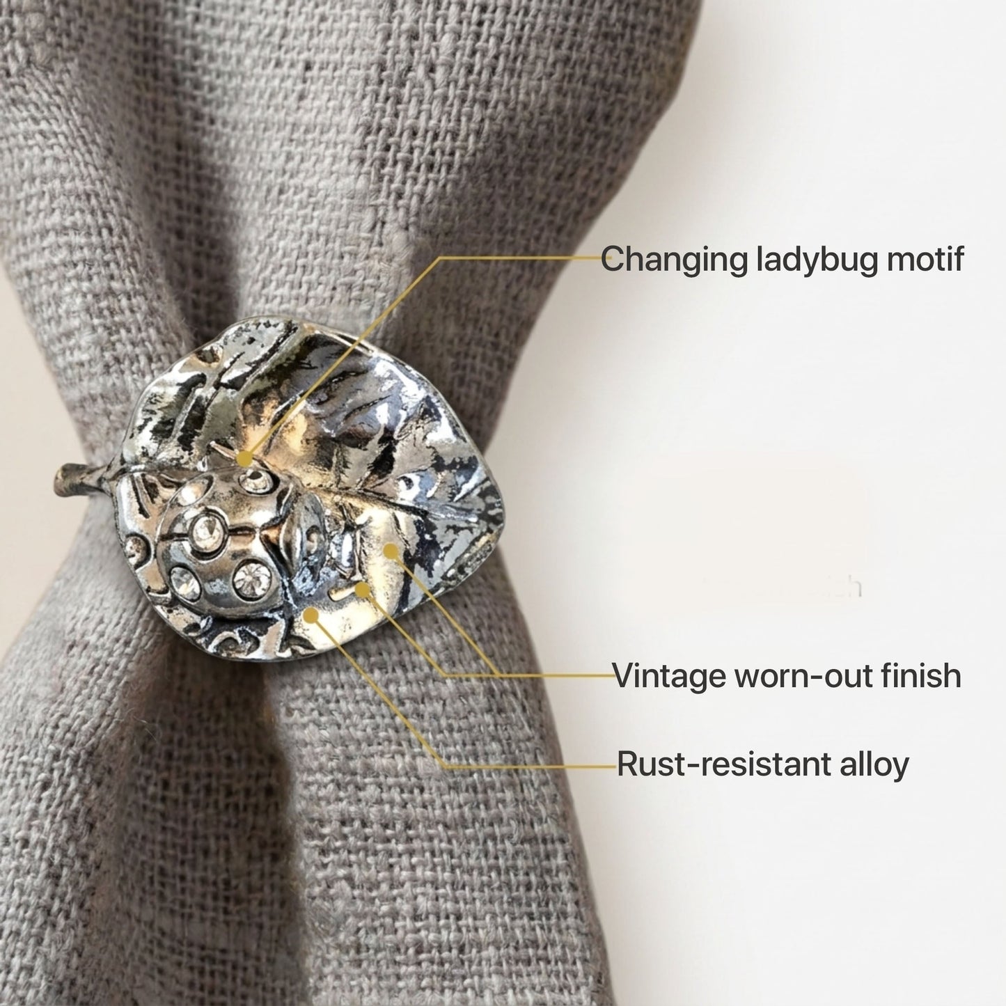 Silver Napkin Rings - Ladybug Design Set of 4 | Nickel Finish Table Decor Accents