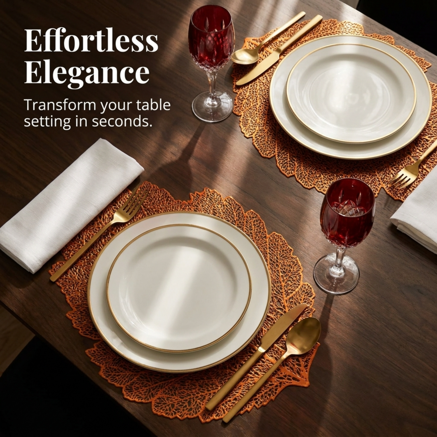 Vinyl Placemats - Rose Gold Leaf Cut Out Set of 6 | Non Slip, Heat Resistant