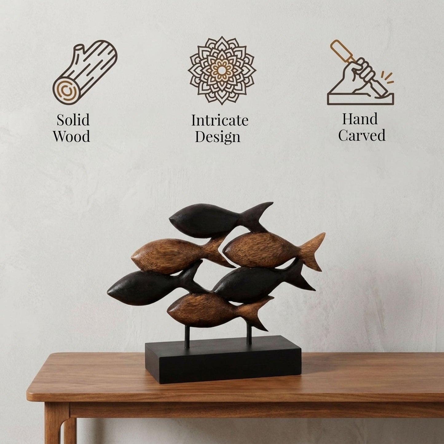 Wooden Fish Sculpture – Handmade Wood Art Acacia Wood Sculpture for Home Decor