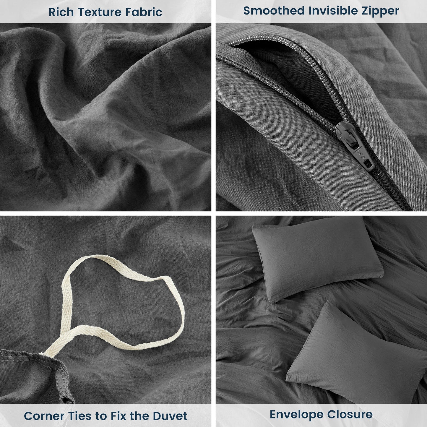 Stone Washed Duvet Cover Set - Gray