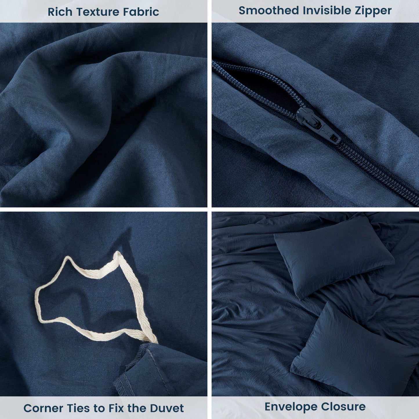 Stone Washed Duvet Cover Set - Navy