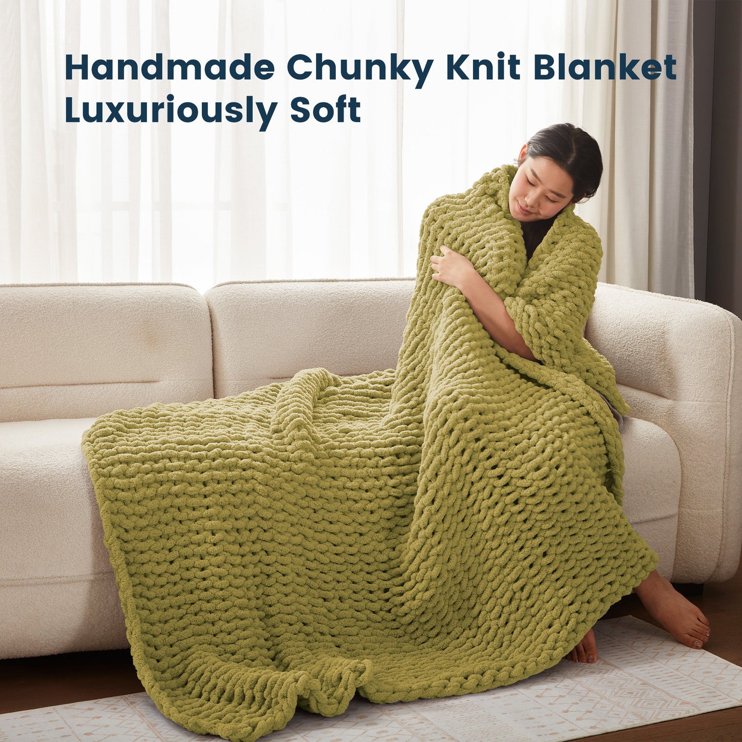 Handmade Washable Velvet Knit Throw Blanket for Couch & Bed - Green