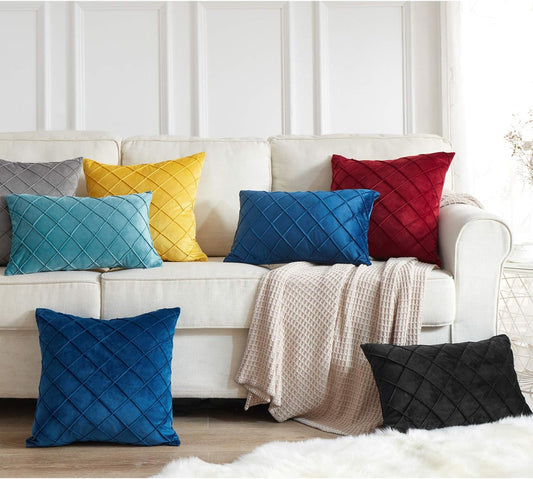 12''x20'' rectangular quilted velvet lumbar support throw pillow | 6 colors soft & stylish diamond stitch design | modern couch, bed & lumbar accent | insert included