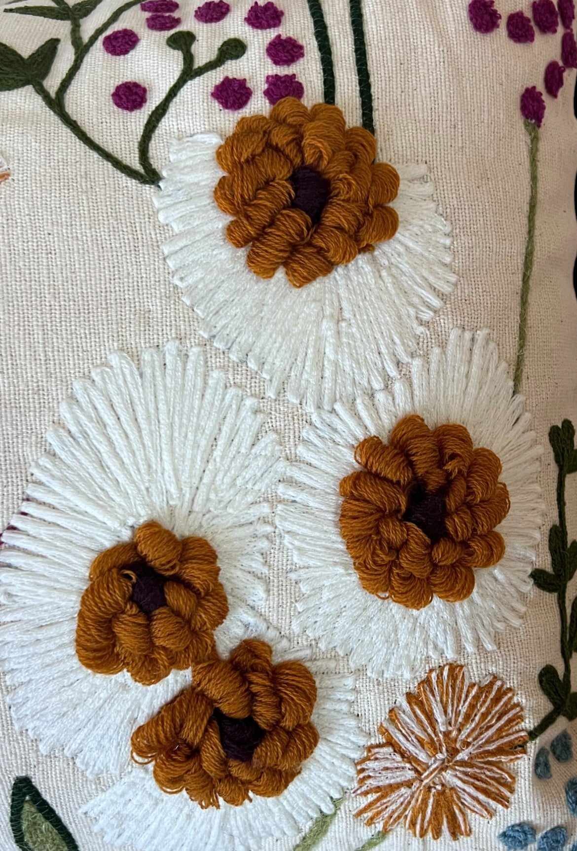 Embroidered Floral Decorative Boho Accent Pillow