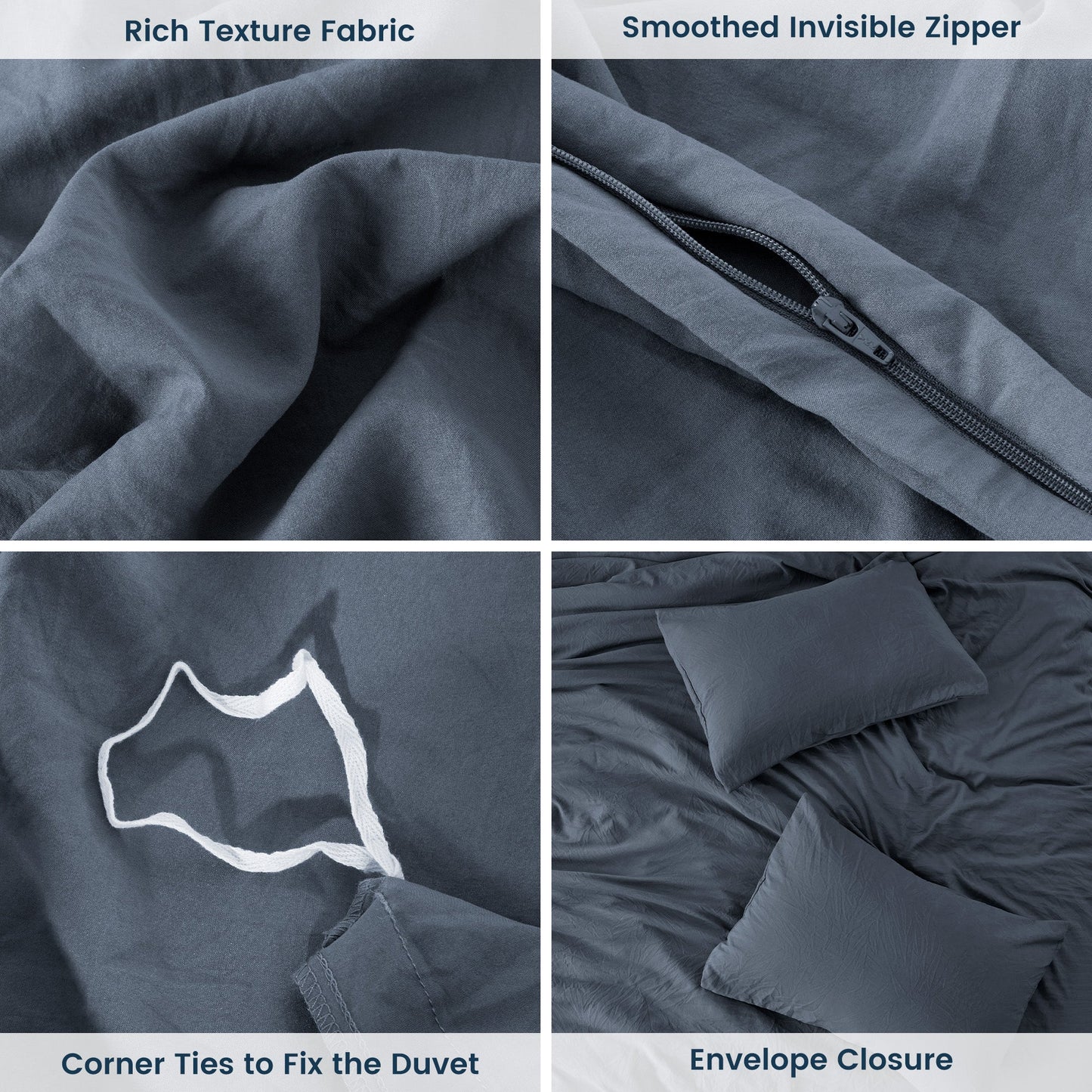 Stone Washed Duvet Cover Set - Flint Stone Blue