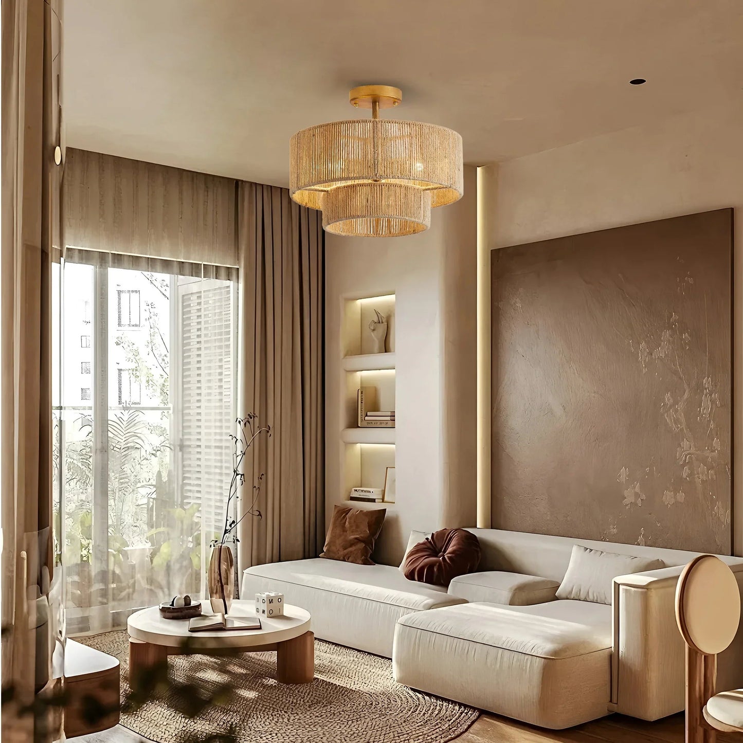 3-Light Traditional Farmhouse Wabi-Sabi Flush Mount Light