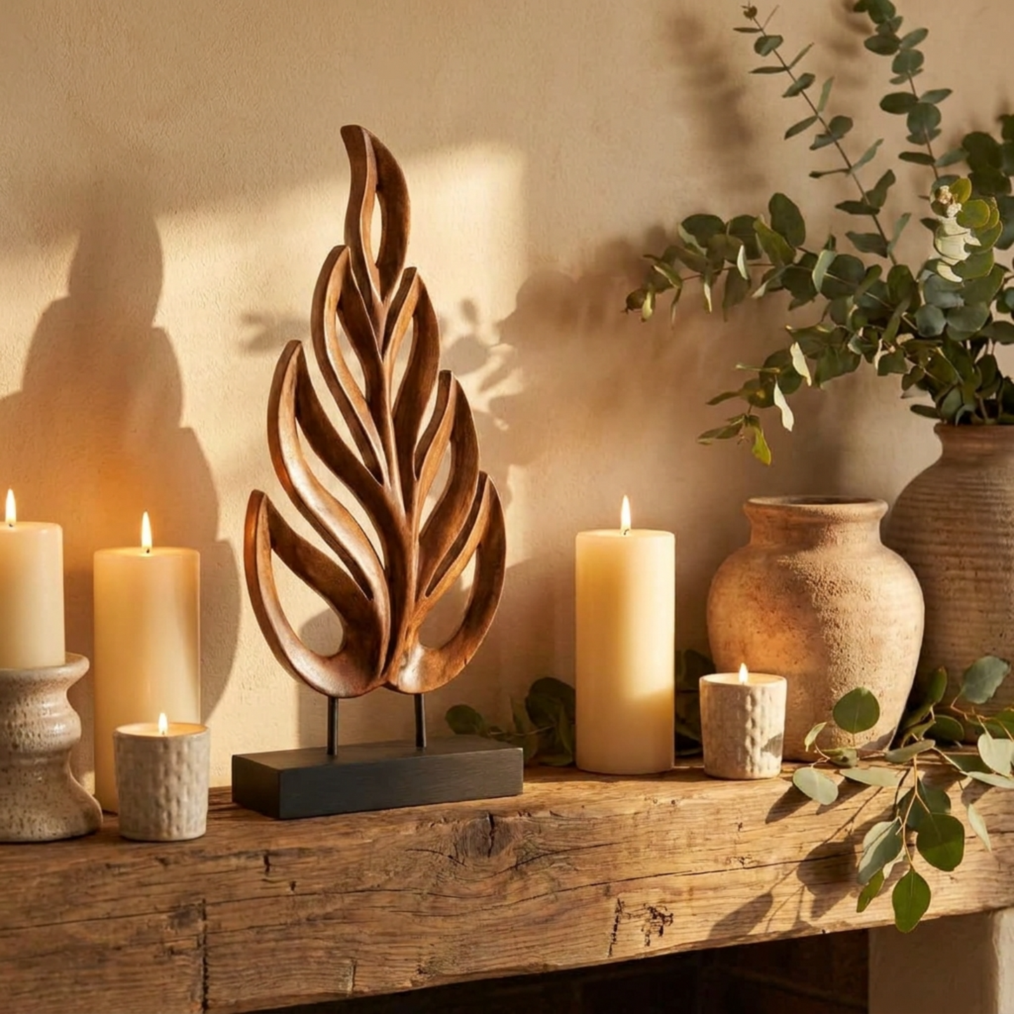 Handmade Wooden Sculpture – Medium Wooden Leaf | Acacia Wood Decor, Nature Inspired Art