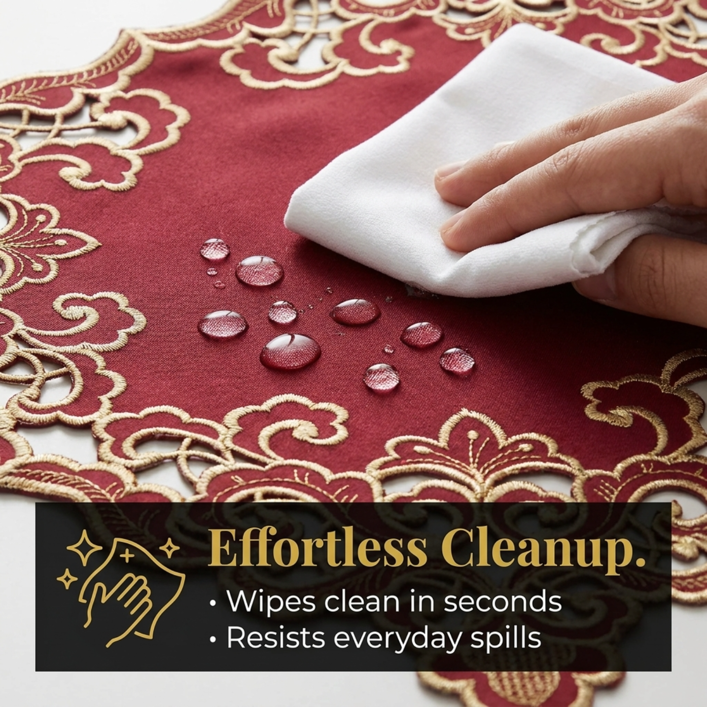 Burgundy Gold Placemats – Rustic Table Decor | Embroidered 12x18 Inch Dining Mats