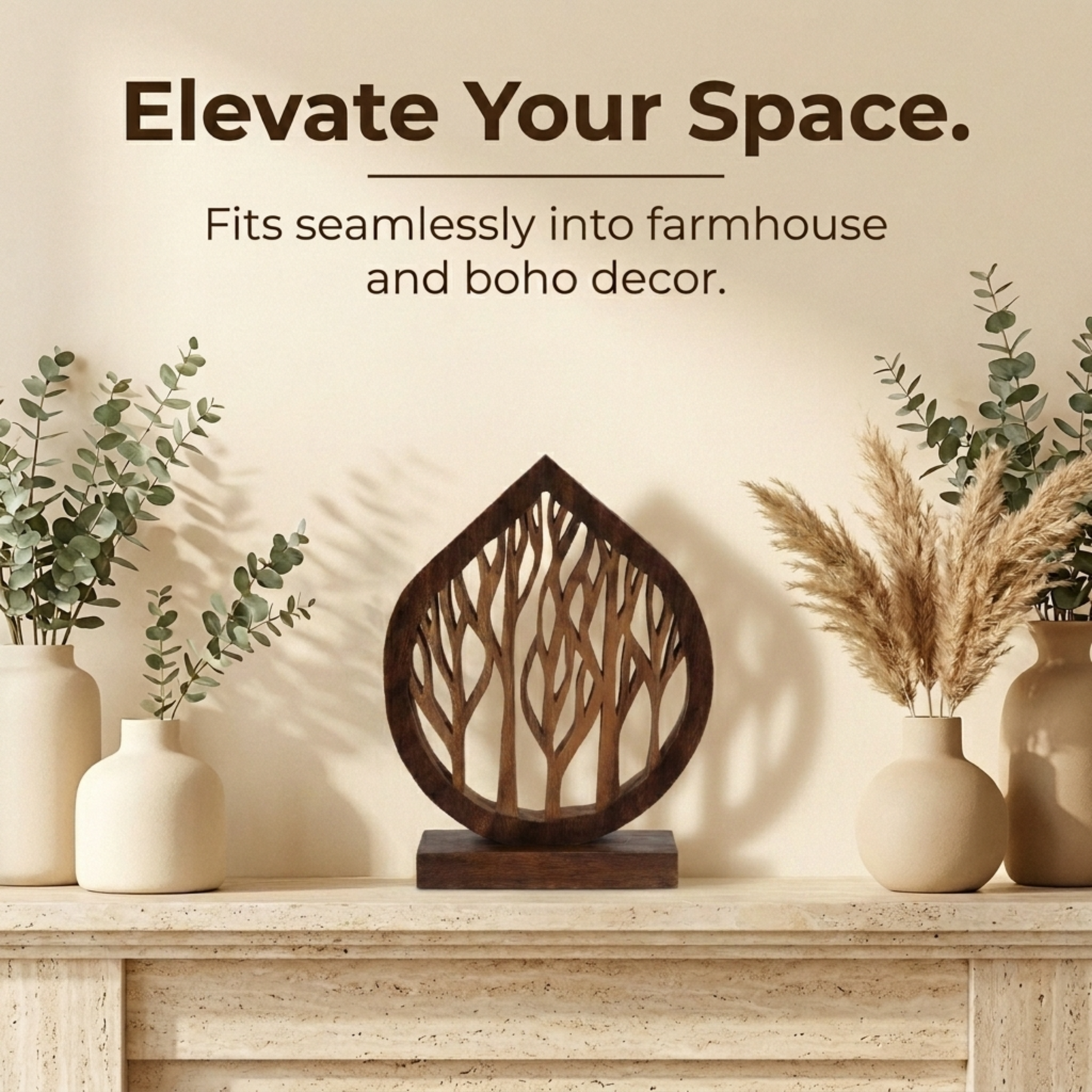 Wooden Tree Sculpture – Handmade Solid Wood Art Decorative Home Accent Gift