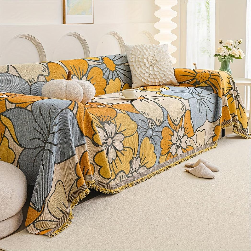 Boho Chic Double-sided Chenille Sofa Cover with Tassels - All-Season