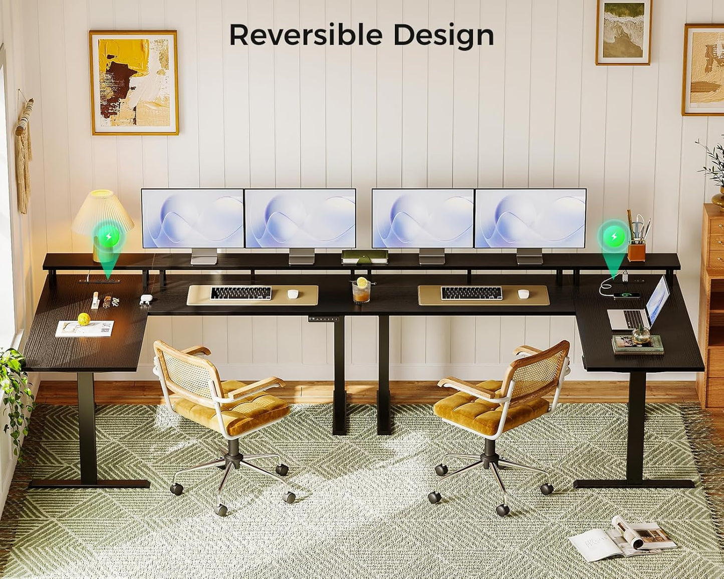 Electric L Shaped Standing Desk 59 Inch With Power Outlets