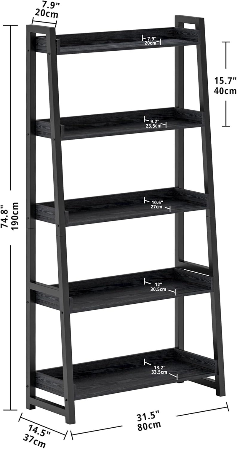 Industrial 5 Tier Bookshelf With Steel Frame 74In Tall