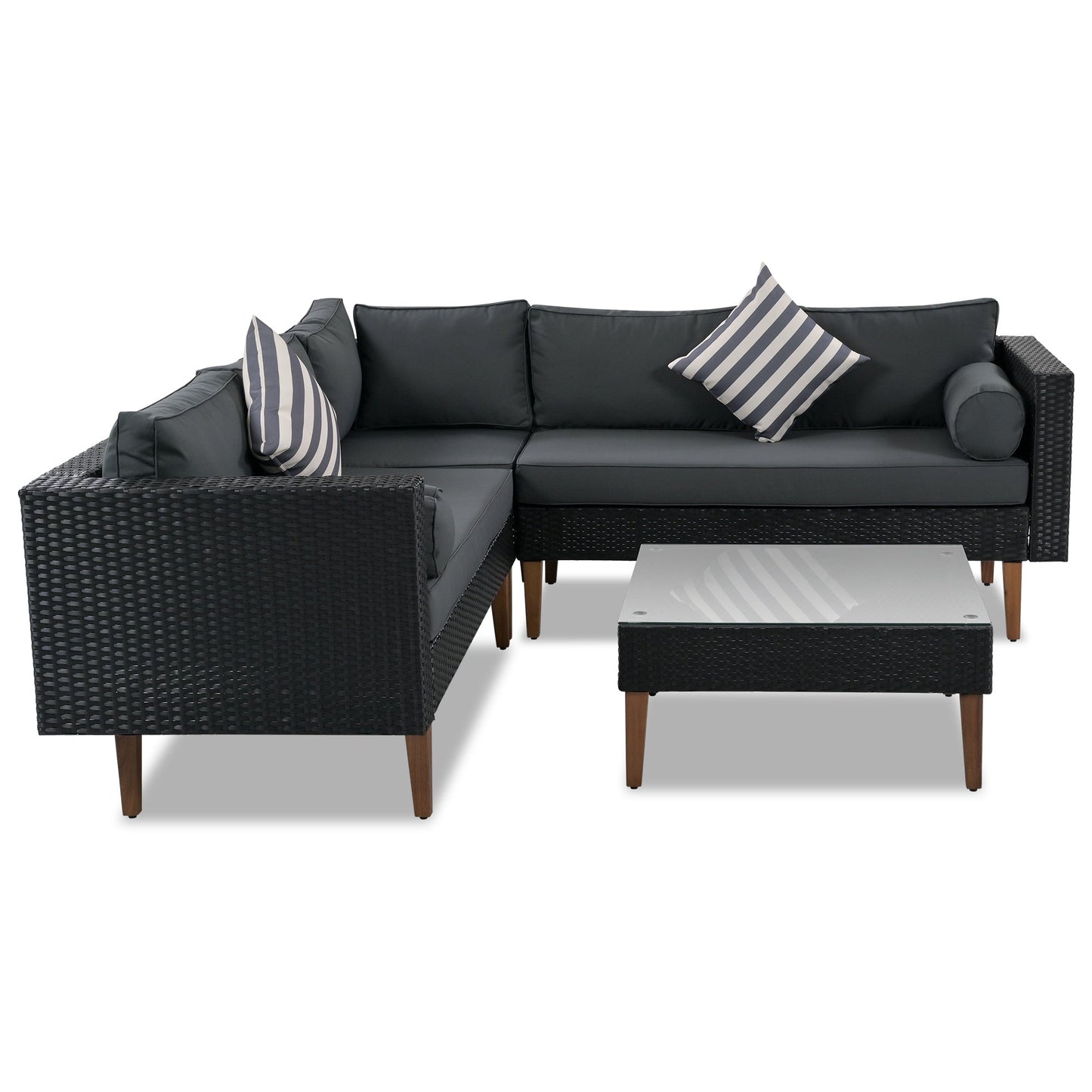 4-Pieces Outdoor Wicker Sofa Set with Colorful Pillows