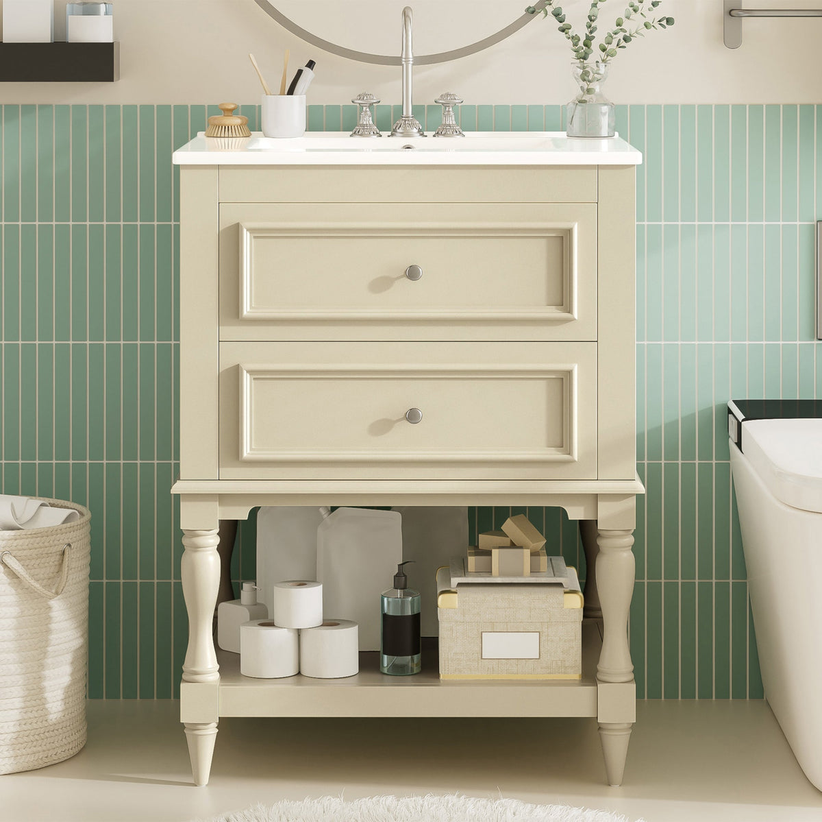 24-Inch Bathroom Vanity with Ceramic Sink and Storage Cabinet