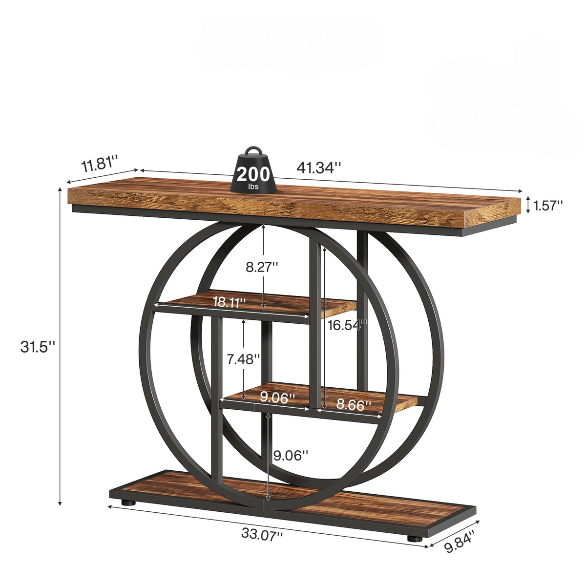 41.3" Industrial Console Table - 4-Tier Rustic Design