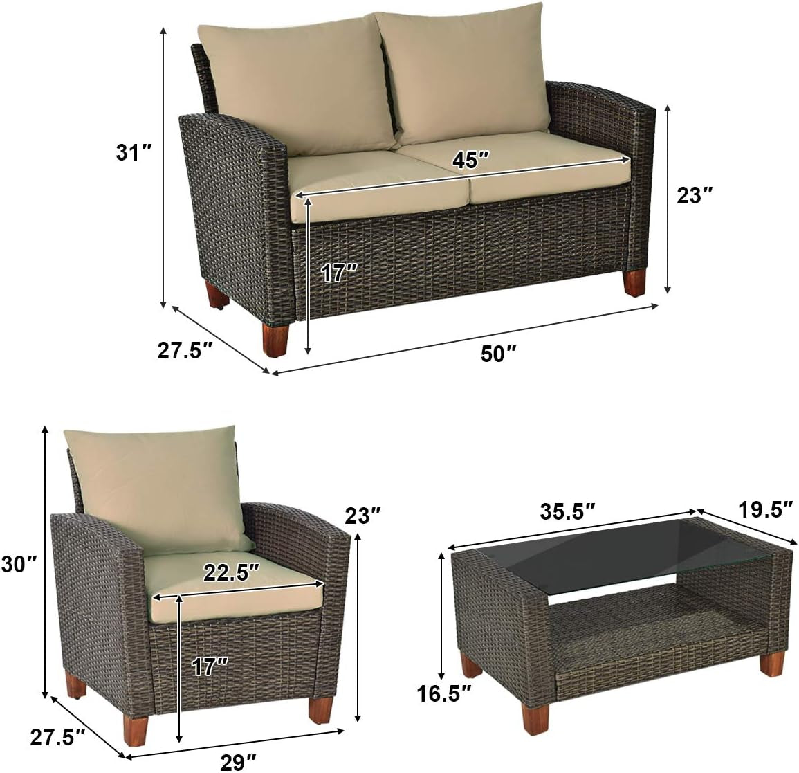Patio Rattan Furniture Set 4 Piece Beige For Outdoor Use