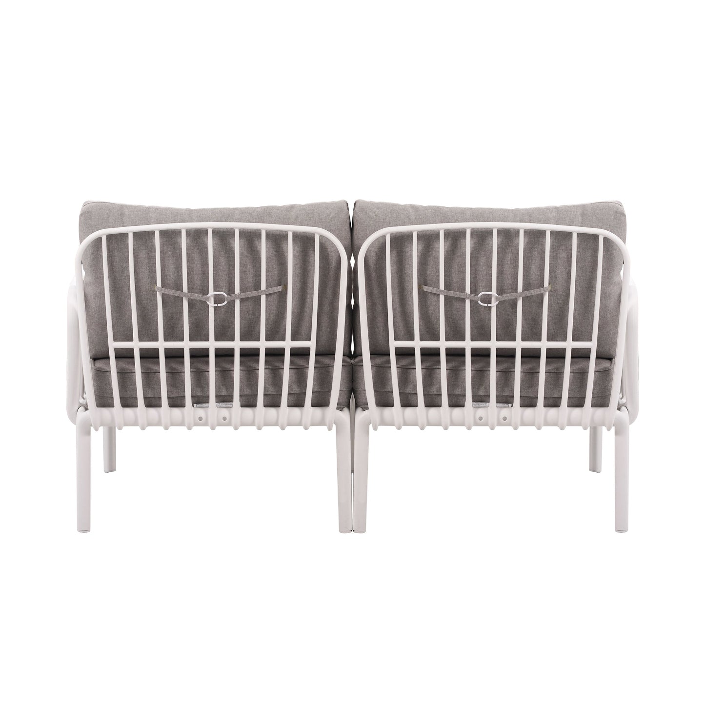 3 Piece Patio Conversation Sets, Modern Outdoor Patio Sectional Furniture Set with Square Coffee Table, Waterproof Thick Cushion Deep Seating for Porch, Balcony, White & Light Gray