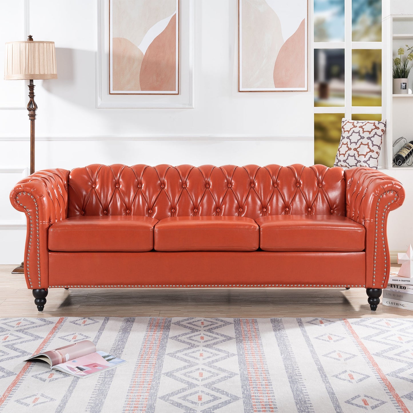 84.65' Rolled Arm Chesterfield 3 Seater Sofa