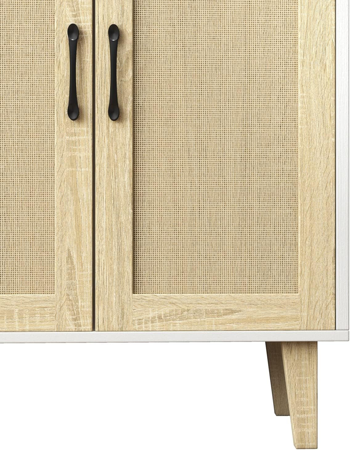 White Buffet Cabinet Sideboard With Rattan Doors Storage