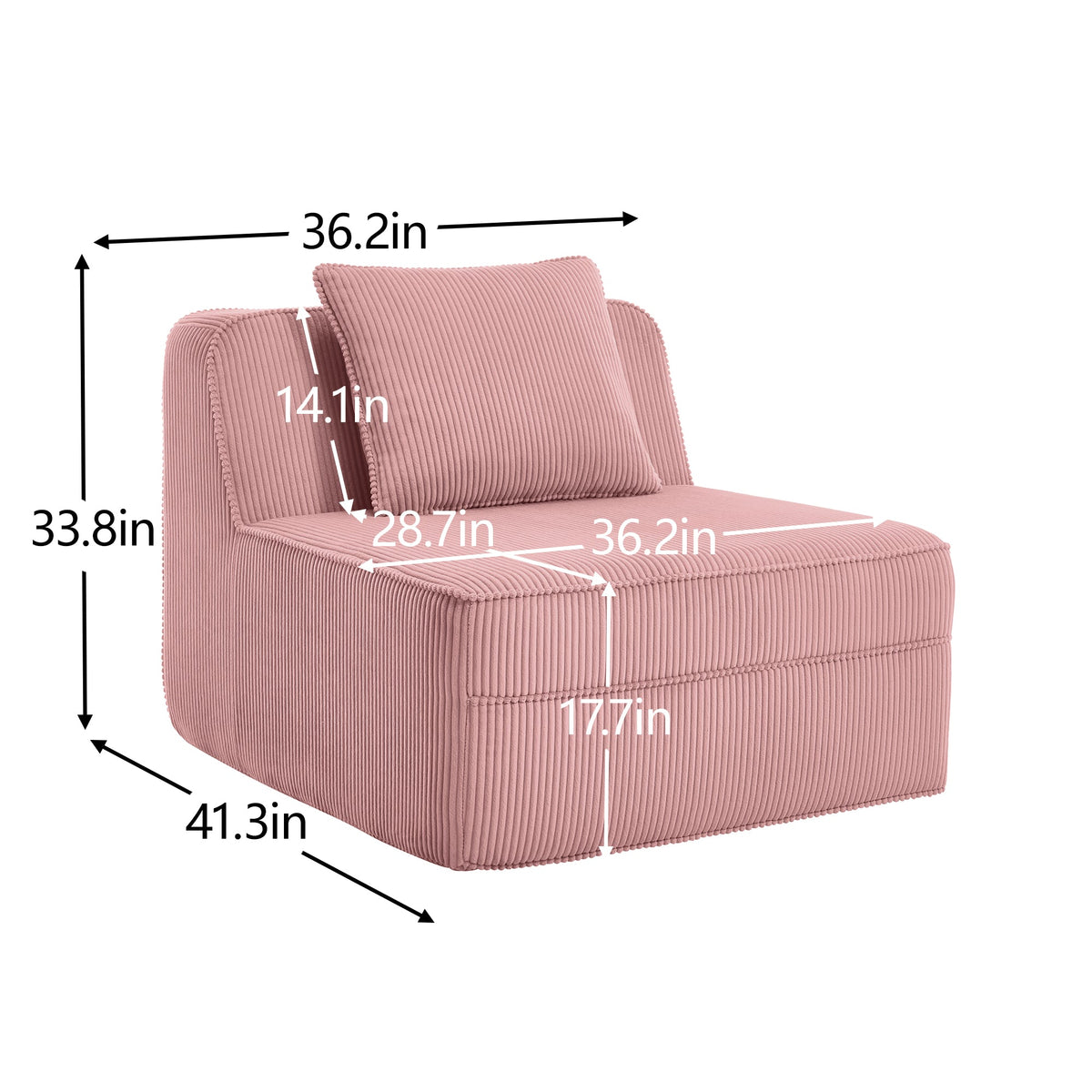 Armless Sofa with Pillow Corduroy - Pink