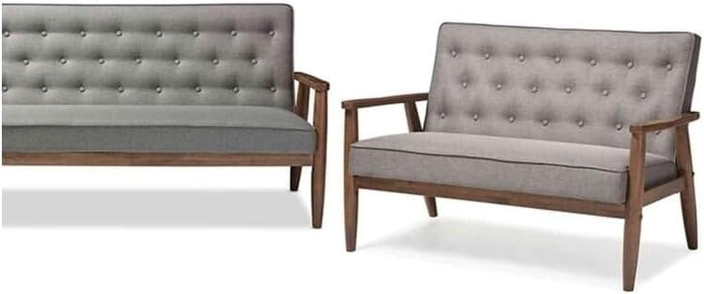 Grey Fabric 3 Piece Living Room Set With Wood Frame