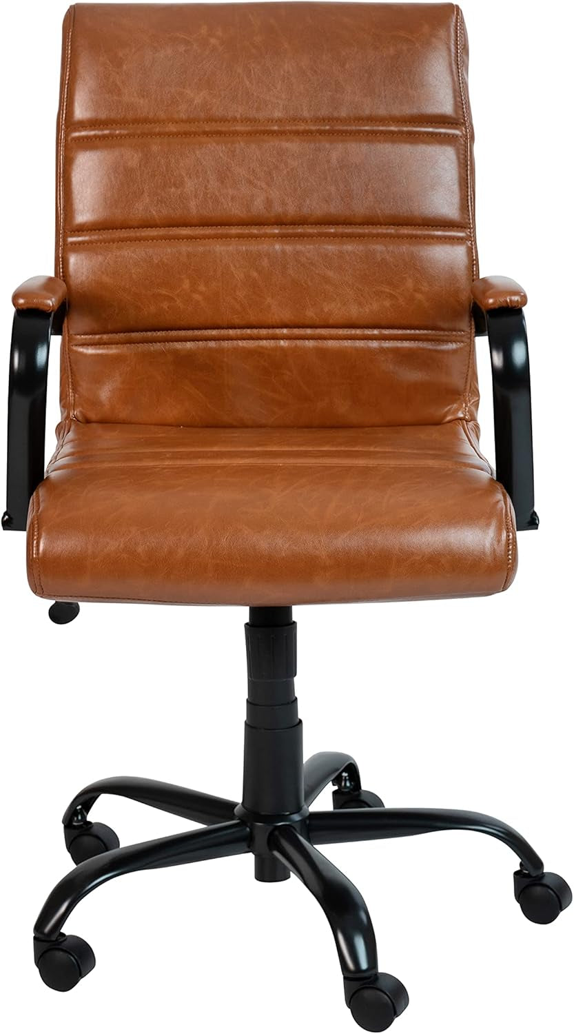 Whitney Mid-Back Leather Desk Chair Brown Black Adjustable Height