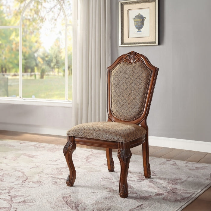Chateau Fabric & Cherry Finish De Ville Side Chair Set of 2