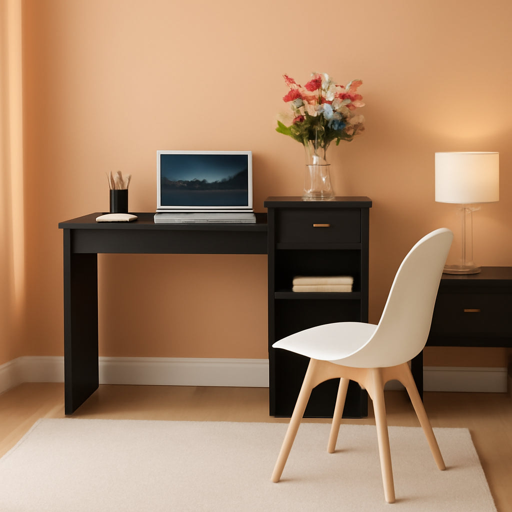 Black Wooden Computer Desk With Storage Drawer Cpu Stand
