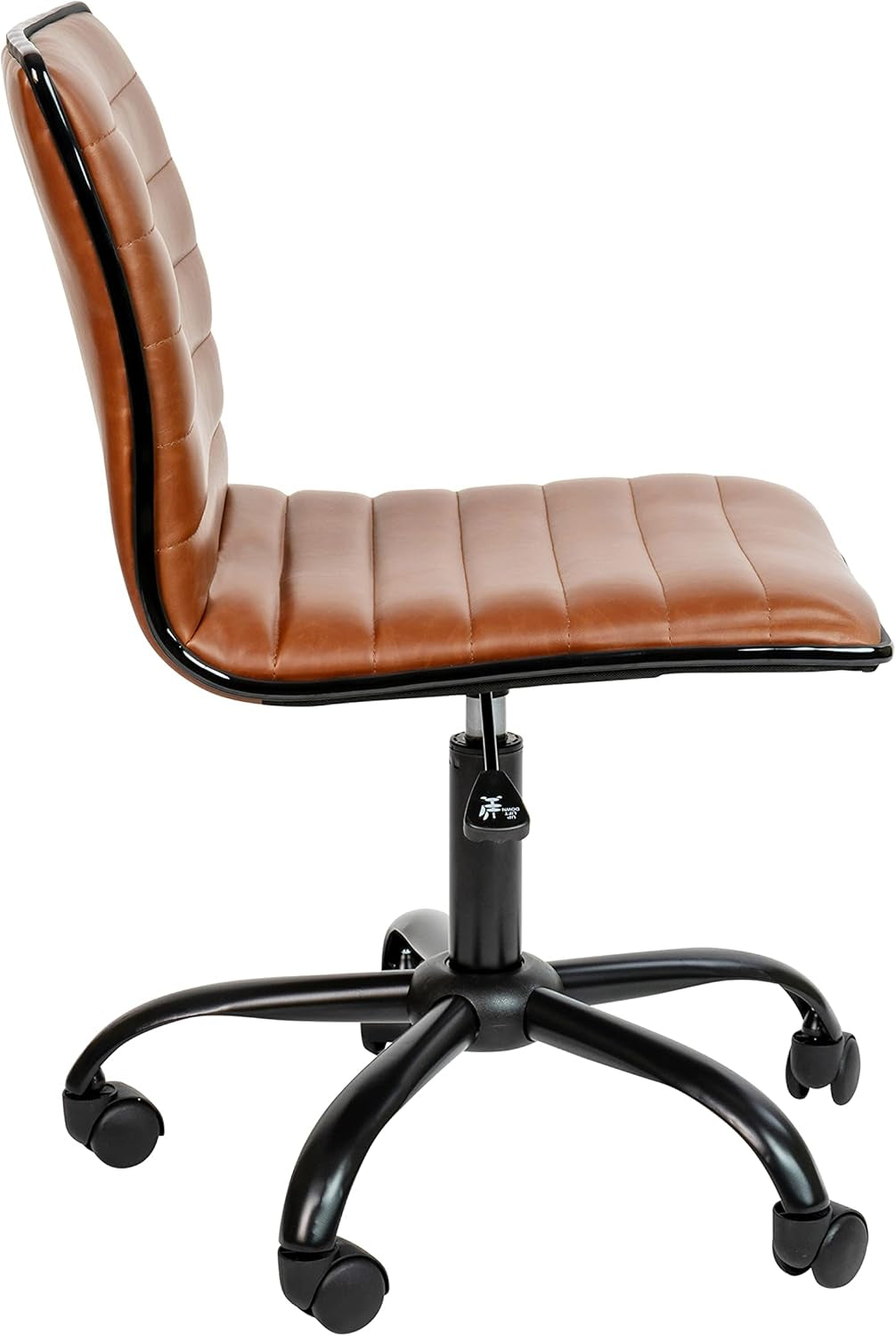 Low-Back Ribbed Upholstered Vinyl Swivel Desk Chair, Brown, Adjustable Height