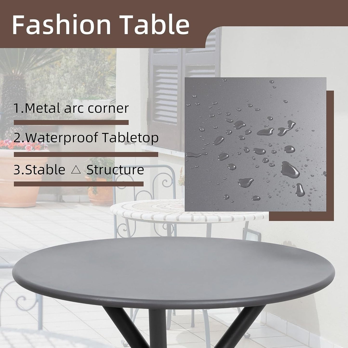 Three Piece Patio Bistro Set With Textilene Fabric Chairs And Table Grey Outdoor Furniture Set