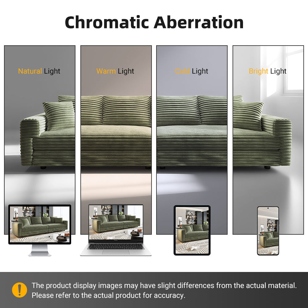 Plush Corduroy 4-Seat Sofa - Modern Comfy Upholstered Couch